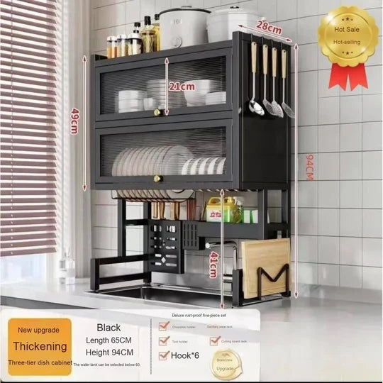 ORGANIZADOR Y ESCURRIDOR DE PLATOS DE 3 NIVELES CON DOBLE TAPA DE 85 CM